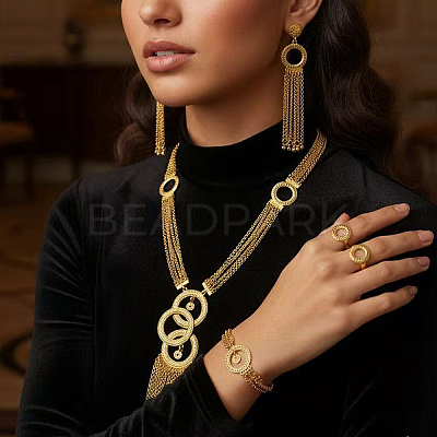 Luxury Alloy Ring Tassel Bracelets & Earrings & Necklaces & Rings Sets for women CI2534-1