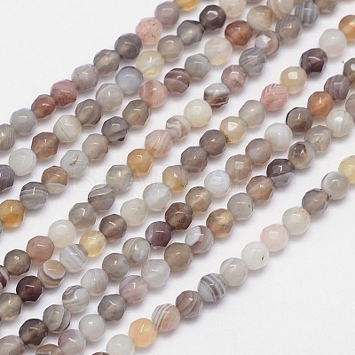 Faceted Natural Botswana Agate Round Beads Strands G-I166-01-4mm-1