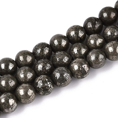 Natural Pyrite Beads Strands X-G-S249-01-6mm-1
