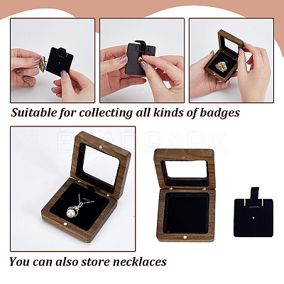 Wooden Badge Storage Boxes with Visible Window Hinged Lid and Black Sponge Inside CON-WH0092-90-1