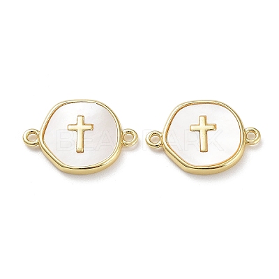 Rack Plating Brass Pave Shell Connector Charms KK-Z036-08G-1