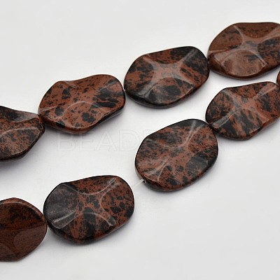 Wave Oval Natural Mahogany Obsidian Beads Strands G-N0153-04-1