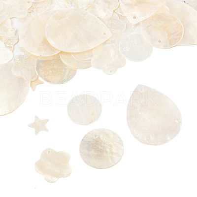 56Pcs 5 Styles Natural Capiz Shell Pendants SHEL-FS0001-08-1