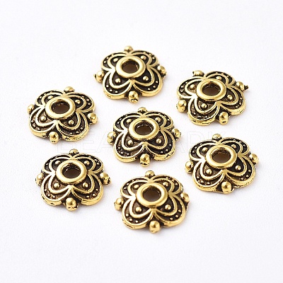 4-Petal Tibetan Style Alloy Flower Bead Caps X-TIBE-S222-AG-NR-1