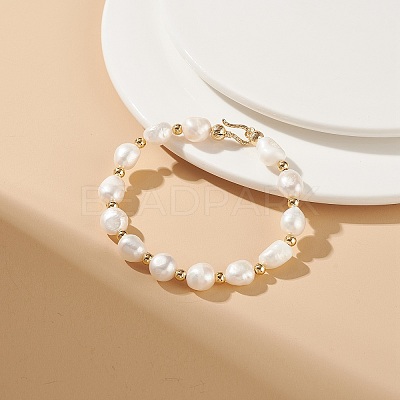 Natural Keshi Pearl Beaded Bracelet with Brass Clasp for Women BJEW-JB08867-01-1