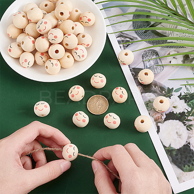 50Pcs Natural Wood European Beads WOOD-OC0003-60-1