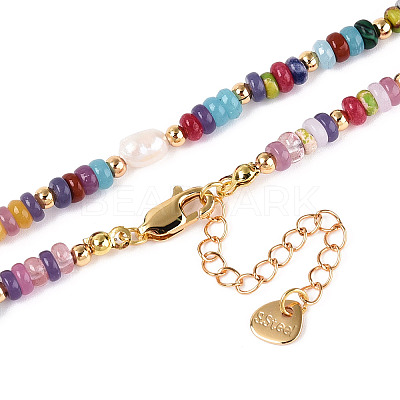 Rondelle Natural Agate & Pearl & Brass Beaded Necklaces for Women NJEW-T017-02G-1