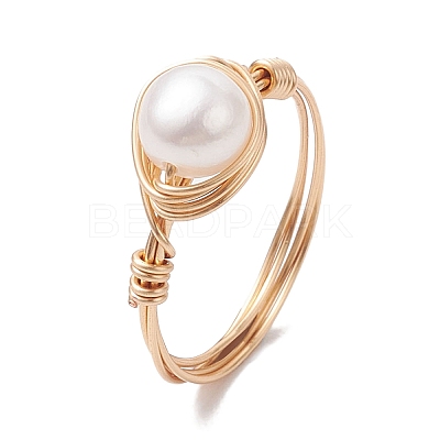 Nuggets Natural Cultured Freshwater Pearl Finger Rings RJEW-JR00697-01-1