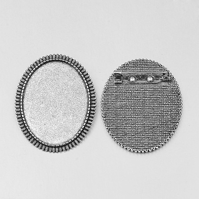 Vintage Tibetan Alloy Brooch Cabochon Bezel Settings PALLOY-O037-10AS-1