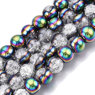 Electroplated Crackle Glass Beads Strands EGLA-N014-10mm-06-1