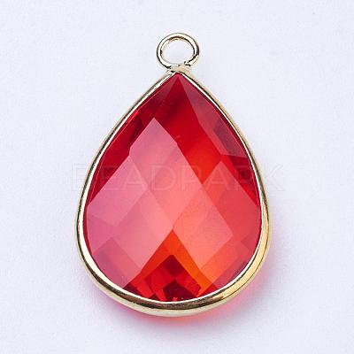 Golden Tone Brass Glass Teardrop Pendants GLAA-M006-A-04G-1