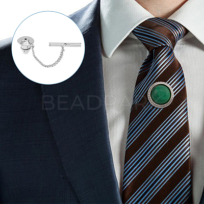 4Pcs 2 Colors Men's Brass Tie Tack Clutch with Chain KK-FH0007-42-1
