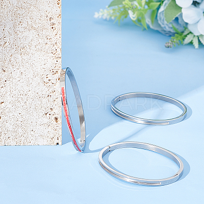 3Pcs Egg Shaped 201 Stainless Steel Grooved Hinged Bangles STAS-UN0048-67-1