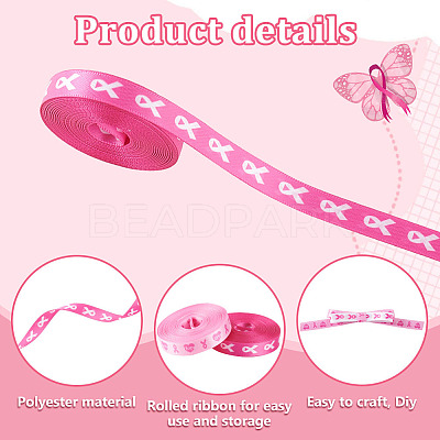 5Rolls 5 Styles Polyester Wave/Breast Cancer Awareness Ribbon Printed Ribbon OCOR-PH0004-22-1