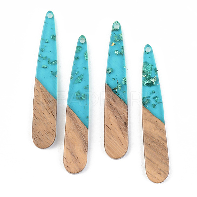 Transparent Resin & Walnut Wood Pendants RESI-S389-039A-B03-1