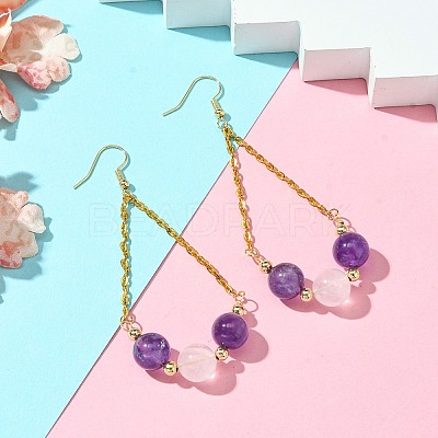 Natural Amethyst & Rose Quartz Dangle Earrings EJEW-JE05998-1