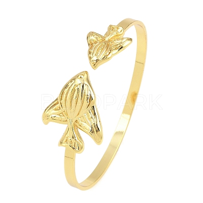 Marine Organism Brass Cuff Bangles for Women BJEW-D368-03K-G-1