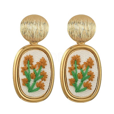 304 Stainless Steel & Cloth Embroidery Stud Dangle Earrings EJEW-JE07298-03-1