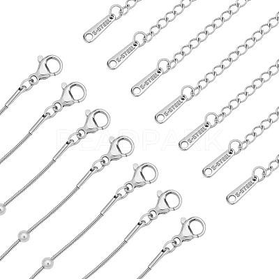20Pcs Stainless Steel Round Snake Chain Necklaces with Ball NJEW-OC0001-08P-1