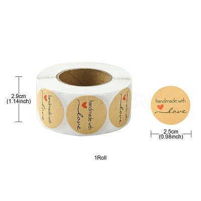 1 Inch Handmade with Love Sticker Rolls STIC-YW0001-03-1