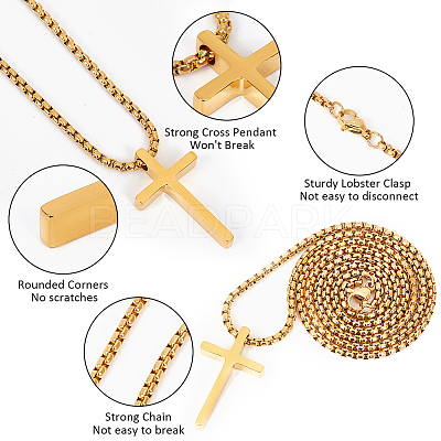 3Pcs 3 Colors Stainless Steel Cross Pendant Necklace with Box Chains NJEW-AN0001-76-1