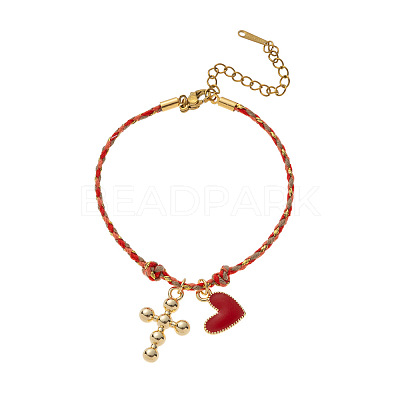 304 Stainless Steel Enamel & Cotton Cord Charm Bracelets FS-WGBC5B1-01-1