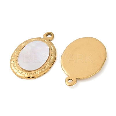 304 Stainless Steel Natural White Shell Pendants STAS-L288-04G-02-1