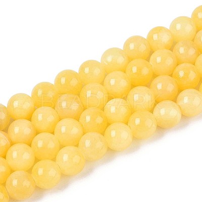 Natural Dyed Yellow Jade Gemstone Bead Strands X-G-R271-8mm-Y07-1