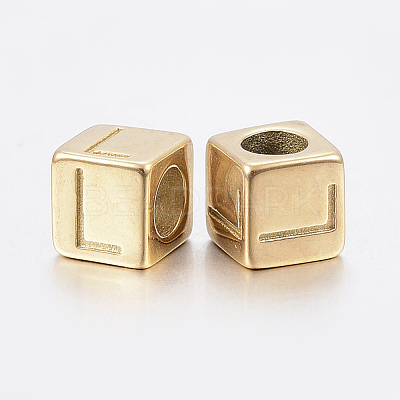 304 Stainless Steel Large Hole Letter European Beads STAS-H428-01G-L-1