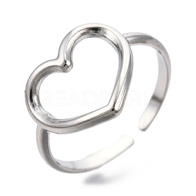 Non-Tarnish 304 Stainless Steel Hollow Heart Cuff Rings LS-RJEW-N038-122P-1