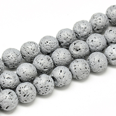 Electroplated Natural Lava Rock Beads Strands X-G-T058-03I-4MM-1