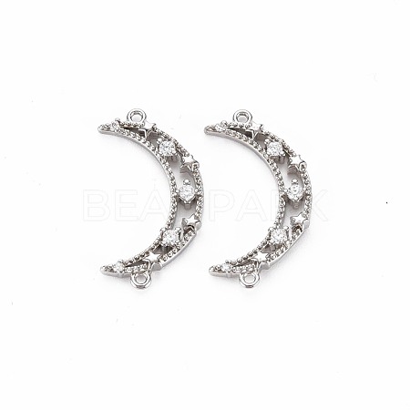 Brass Micro Pave Clear Cubic Zirconia Connector Charms KK-S356-719-1