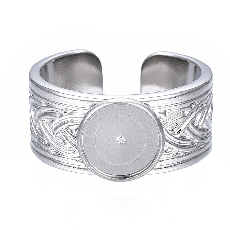 Non-Tarnish 304 Stainless Steel Open Cuff Finger Ring Cabochon Settings X-STAS-T060-05P-1