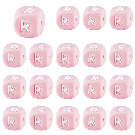20Pcs Pink Cube Letter Silicone Beads 12x12x12mm Square Dice Alphabet Beads with 2mm Hole Spacer Loose Letter Beads for Bracelet Necklace Jewelry Making JX435R-1
