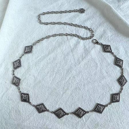 Tibetan Style Zinc Alloy & Iron Rhombus Link Chain Waist Belly Chains WGB4B33-08-1