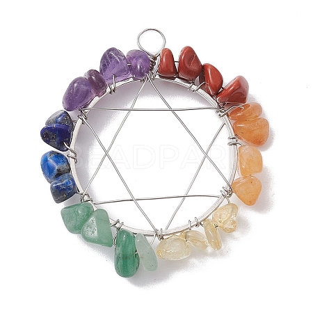 Chakra Gemstone Chips Copper Wire Wrapped Pendants PALLOY-JF02554-02-1