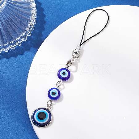 Handmade Evil Eye Lampwork & Resin Pendant Mobile Straps HJEW-JM04507-1