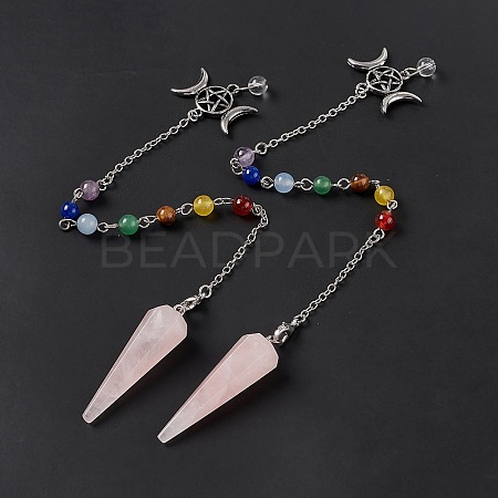 Natural Rose Quartz Hexagonal Pointed Cone Dowsing Pendulum Pendants G-G983-05P-02-1