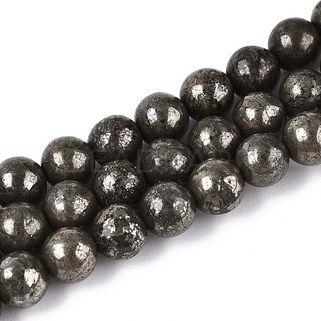 Natural Pyrite Beads Strands X-G-S249-01-6mm-1