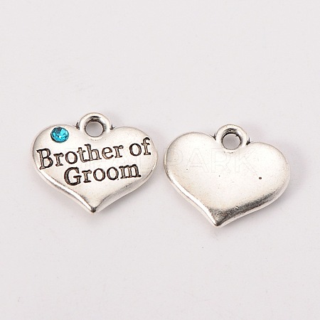Wedding Party Supply Antique Silver Alloy Rhinestone Heart Carved Word Brother of Groom Wedding Family Charms X-TIBEP-N005-26E-1