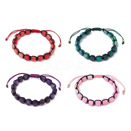 Dyed Natural Agate Column Braided Bead Bracelets BJEW-JB11072-1