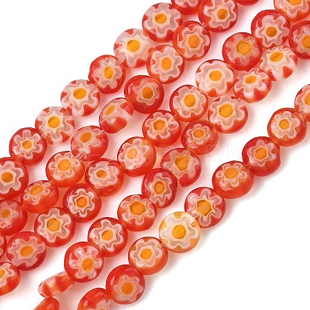 Handmade Millefiori Glass Flat Round Bead Strands LK-P010-A-03-1