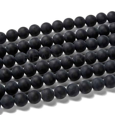 Grade A Natural Black Agate Beads Strands G447-4-1
