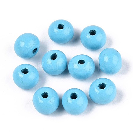 Spray Painted Round Natural Schima Wood Beads WOOD-A018-8mm-09-1