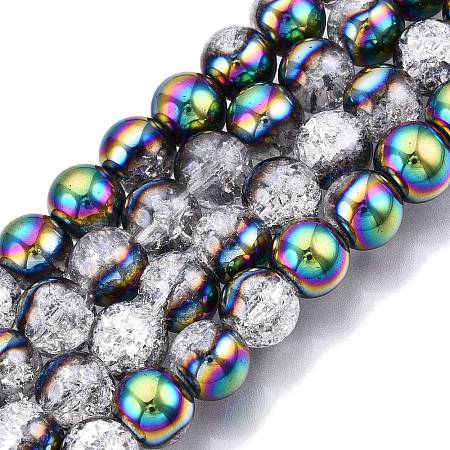 Electroplated Crackle Glass Beads Strands EGLA-N014-10mm-06-1