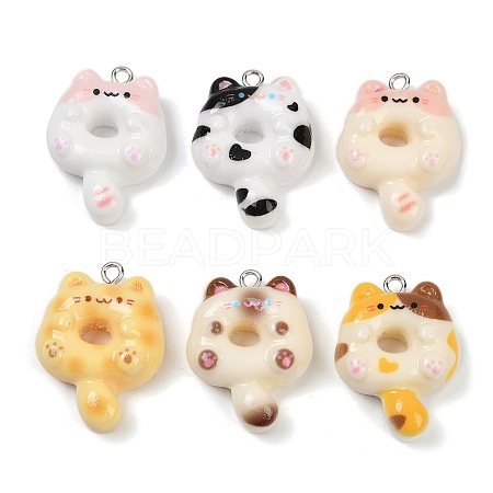 Cat Shape Donut Resin Pendants RESI-Z034-03P-1