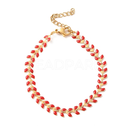 Enamel Ear of Wheat Link Chains Bracelet BJEW-P271-02G-05-1