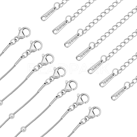 20Pcs Stainless Steel Round Snake Chain Necklaces with Ball NJEW-OC0001-08P-1