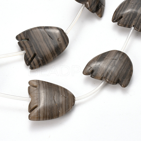 Natural Black Wood Lace Stone Beads Strands G-Q468-84-1