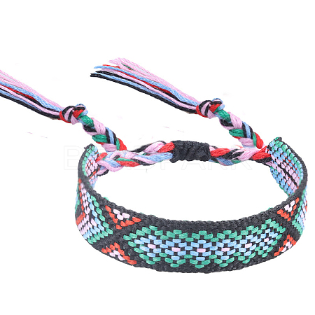 Polyester-cotton Braided Rhombus Pattern Cord Bracelet FIND-PW0013-001A-13-1